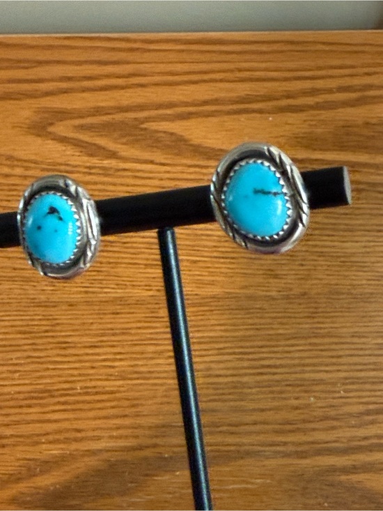 Vintage Jewelry - Vintage Navajo Sterling Silver Turquoise Earrings Native American Studs 6 grams